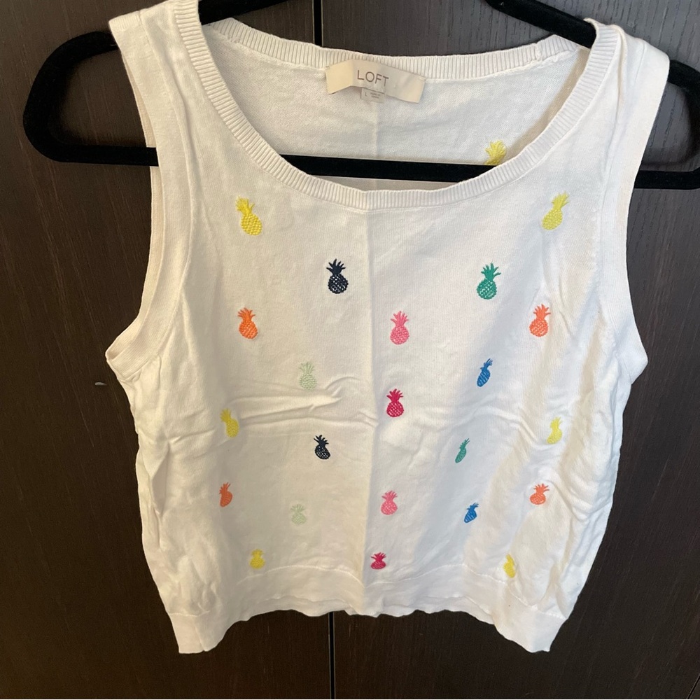 LOFT White Top with Pineapple Design